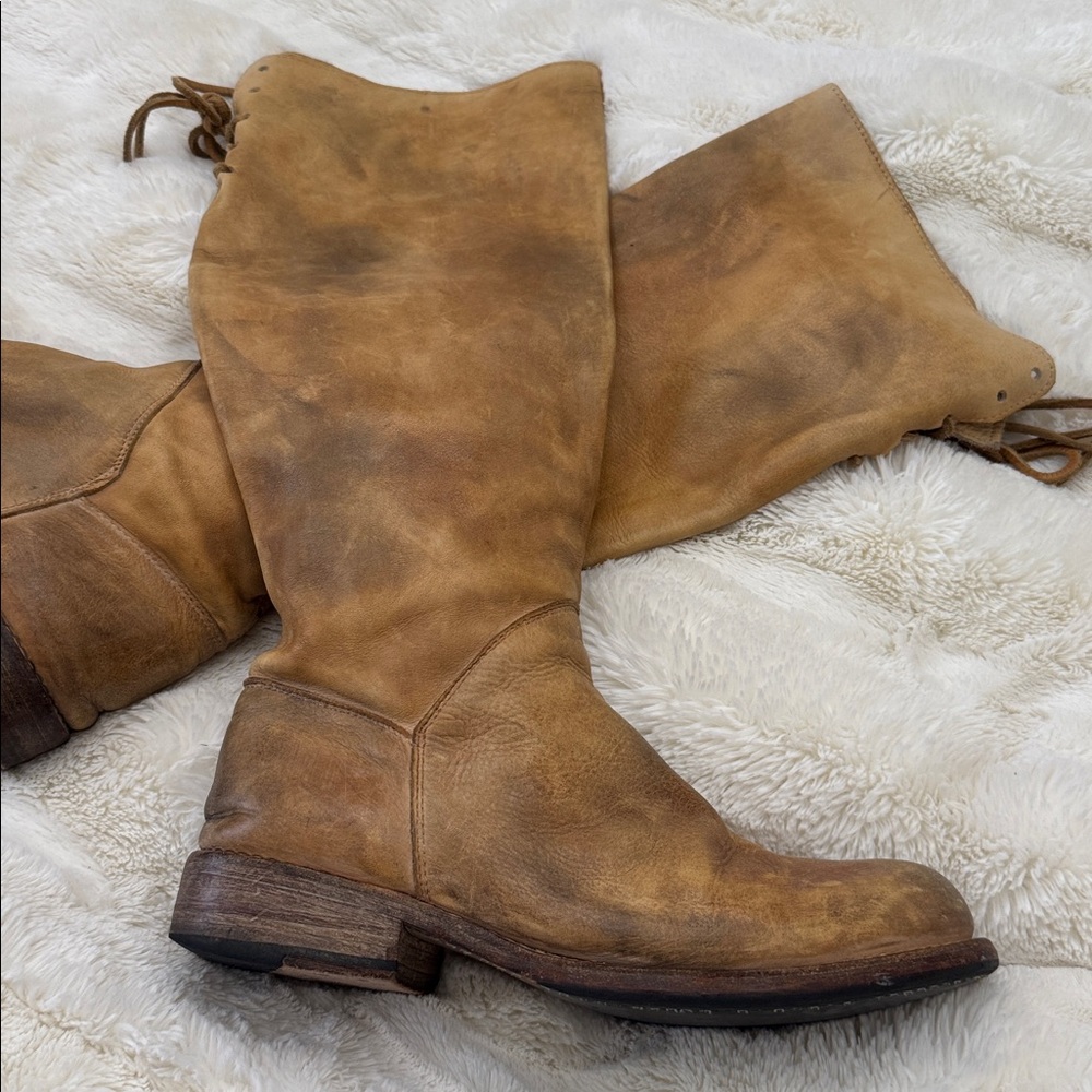 Bed Stu Manchester Cobbler Tall Leather Riding Boots Lace Back Rustic sz 7 - Picture 2 of 6